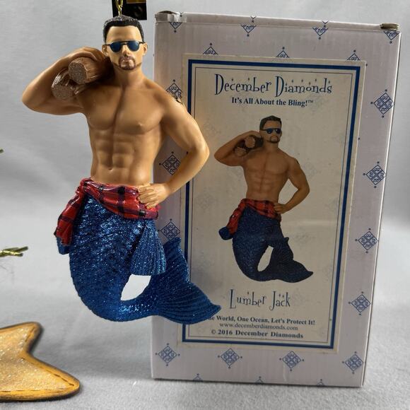 December Diamonds Lumber Jack Merman Ornament 2016 Blue Tail Retired - Picture 11 of 16